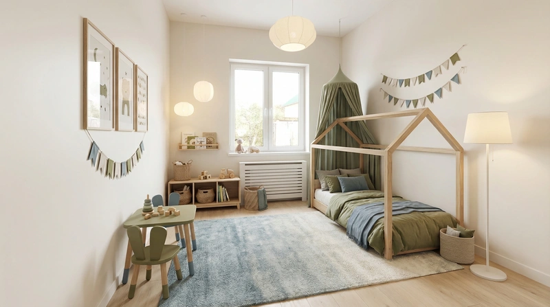 Дизайн детской в стиле Сканди — фото интерьера от нейросети RoomGPT