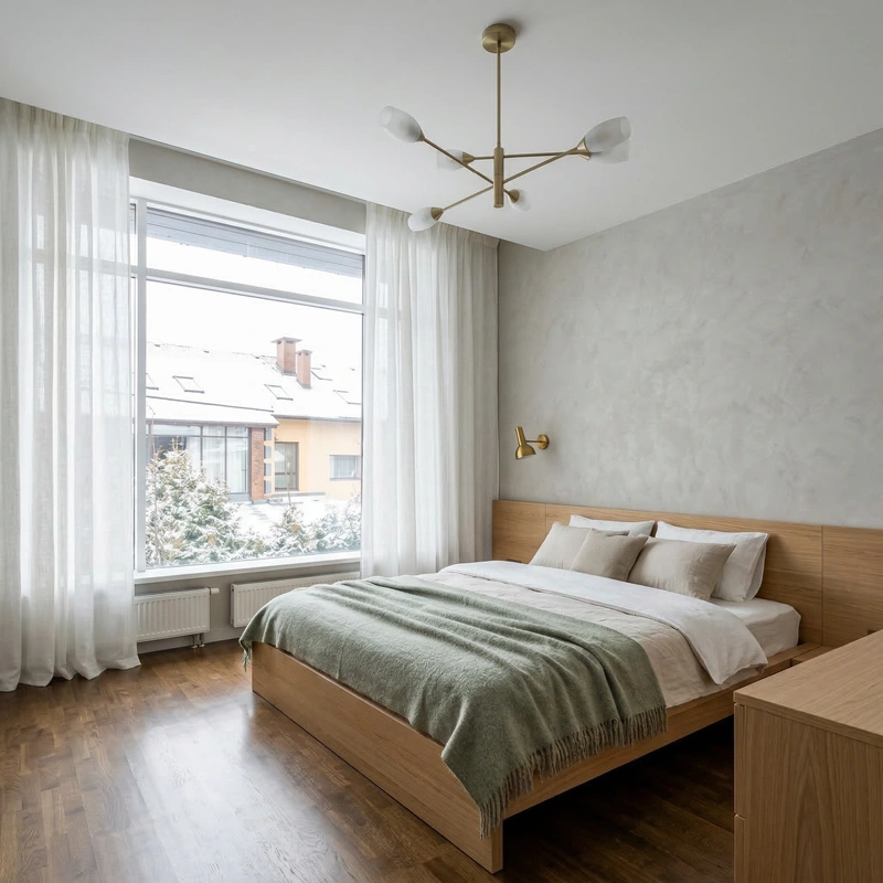 Дизайн спальни в стиле Сканди — фото интерьера от нейросети RoomGPT