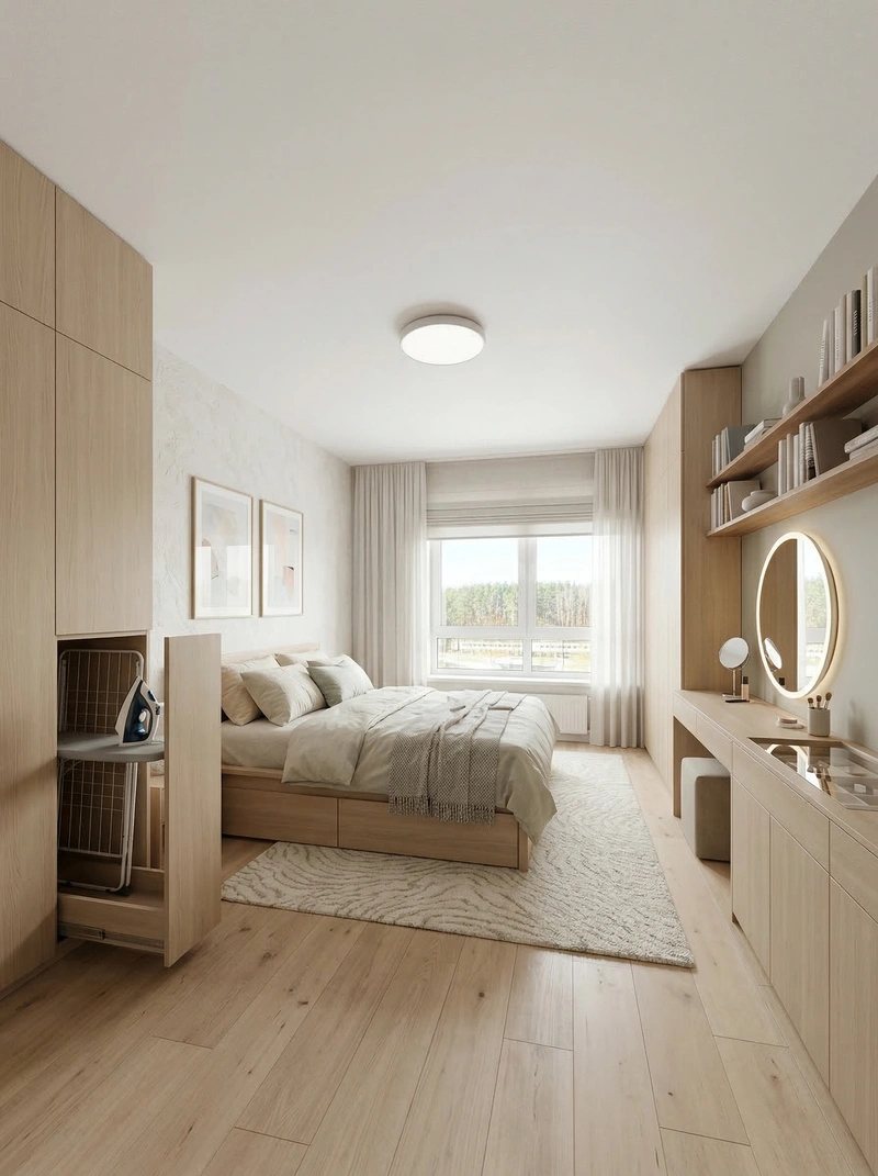 Дизайн спальни в стиле Сканди — фото интерьера от нейросети RoomGPT