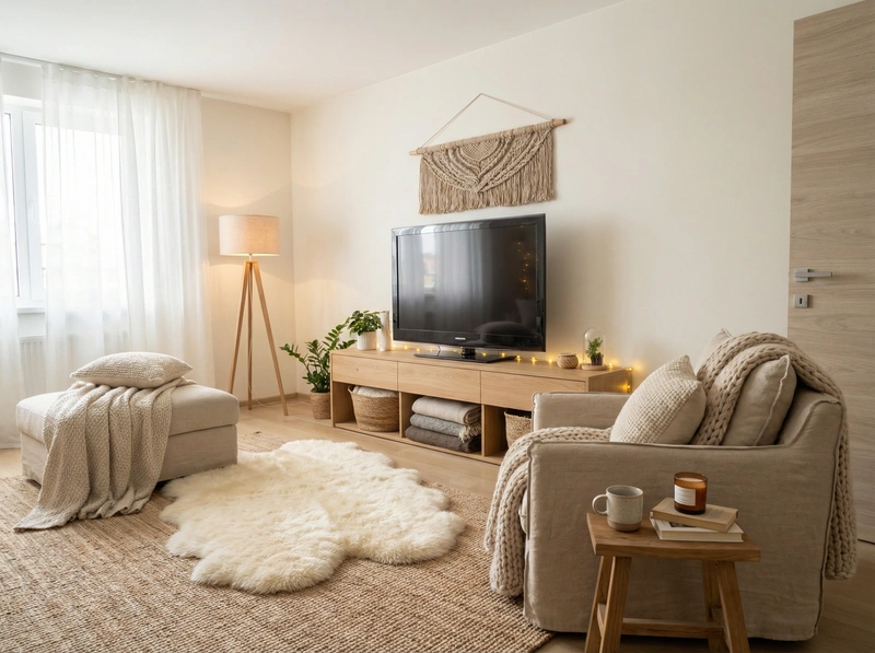 Дизайн интерьера в стиле Хюгге — Гостиная от нейросети RoomGPT