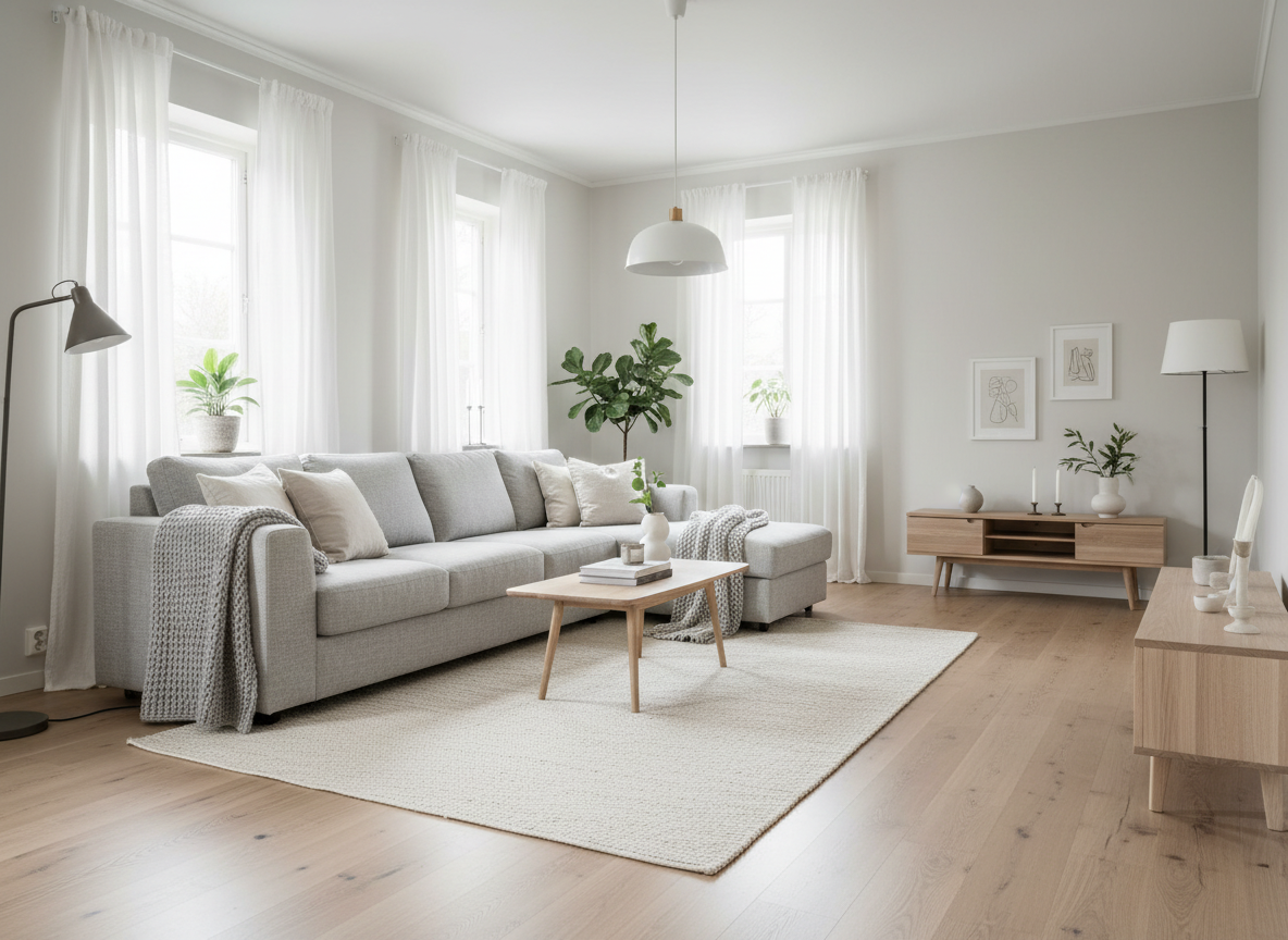 Дизайн гостиной в стиле Хюгге — фото интерьера от нейросети RoomGPT