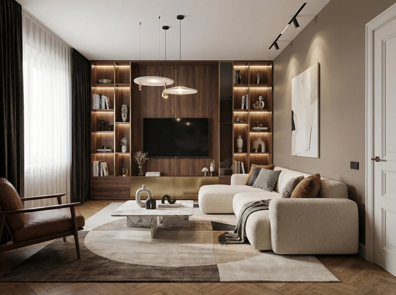 Дизайн интерьера в стиле Контемпорари — Гостиная от нейросети RoomGPT