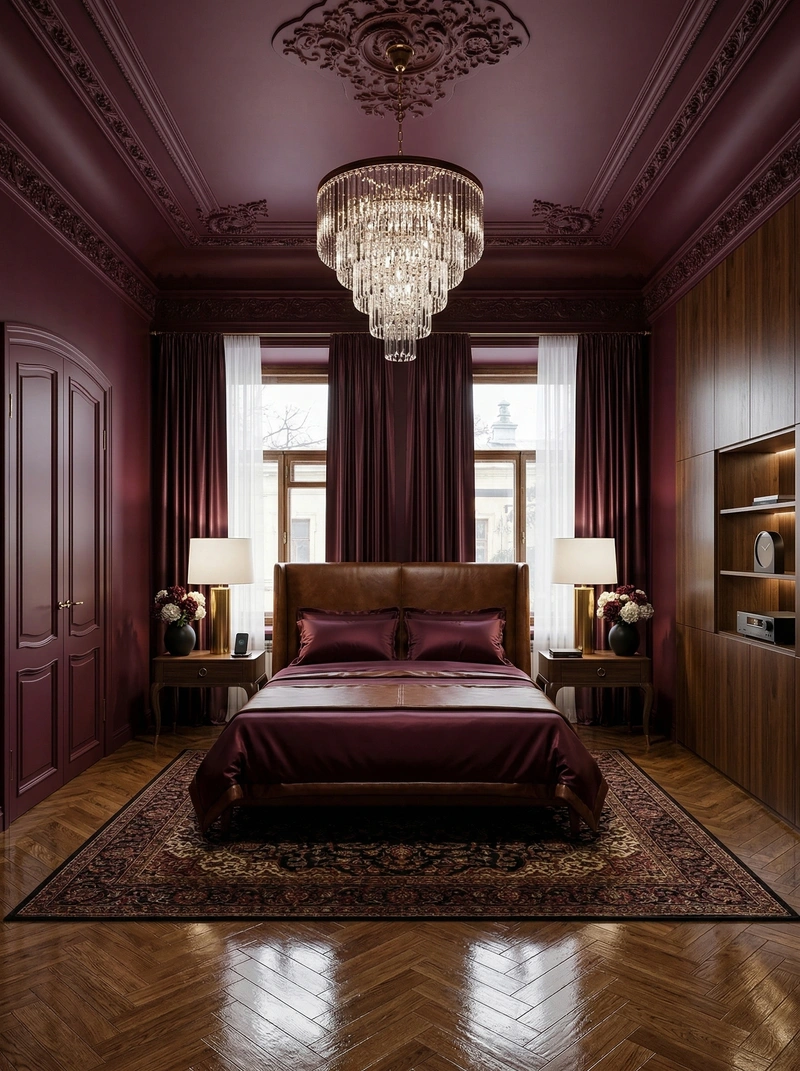 Дизайн спальни в стиле Блэктэк — фото интерьера от нейросети RoomGPT