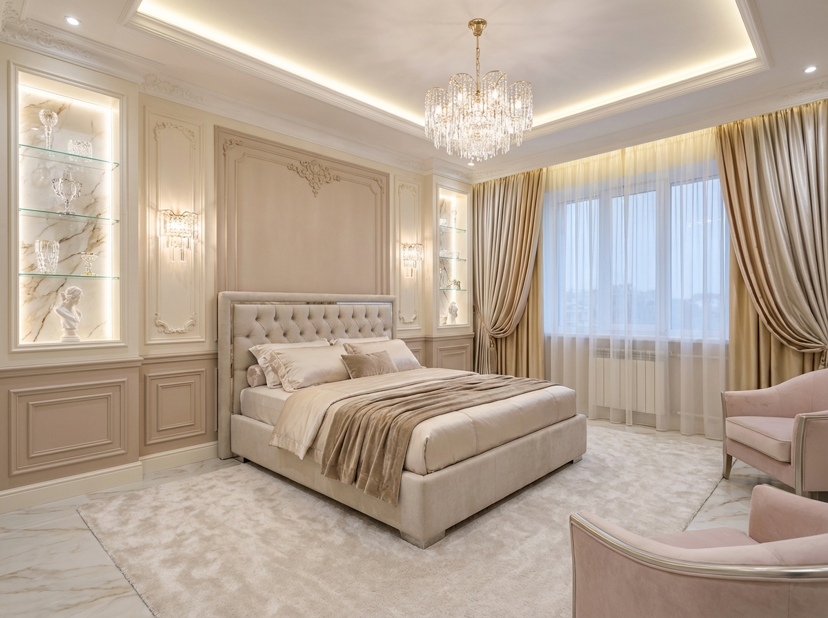 Дизайн спальни в стиле Классика — фото интерьера от нейросети RoomGPT