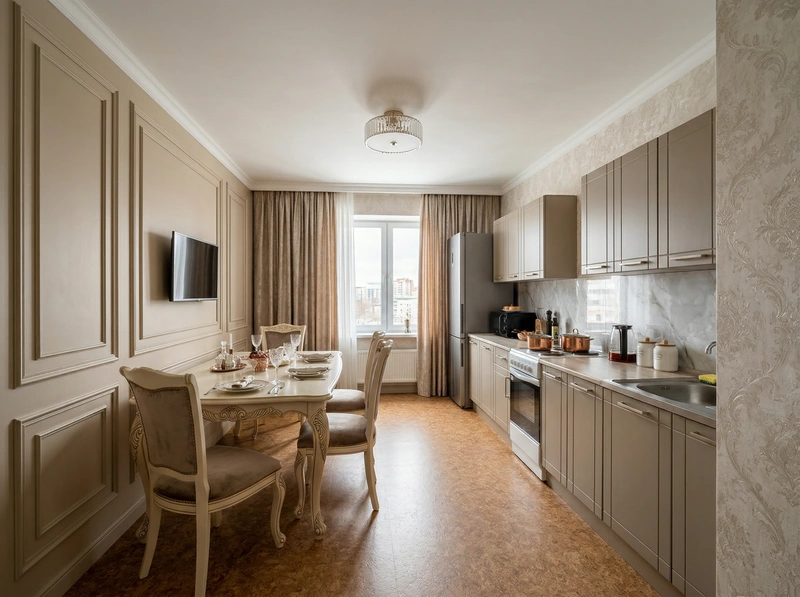 Дизайн интерьера в стиле Классика — Кухня от нейросети RoomGPT