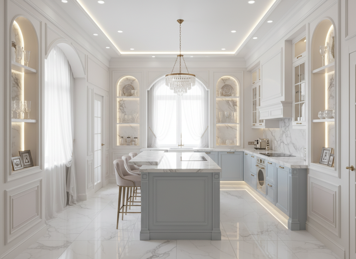 Дизайн кухни в стиле Классика — фото интерьера от нейросети RoomGPT