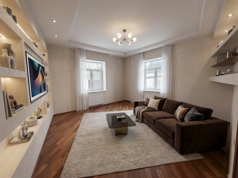 Дизайн гостиной в стиле Контемпорари — фото интерьера от нейросети RoomGPT