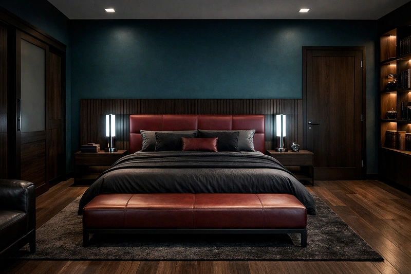 Дизайн спальни в стиле Блэктэк — фото интерьера от нейросети RoomGPT