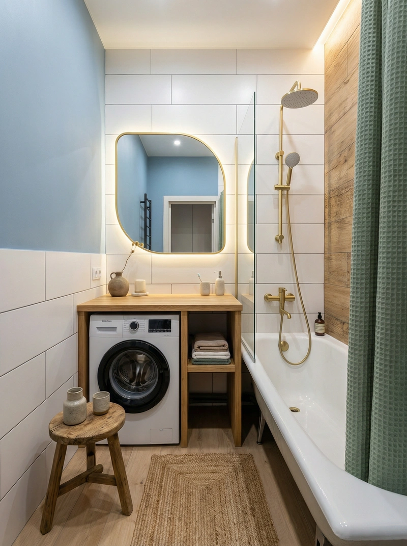 Дизайн ванной в стиле Japandi — фото интерьера от нейросети RoomGPT