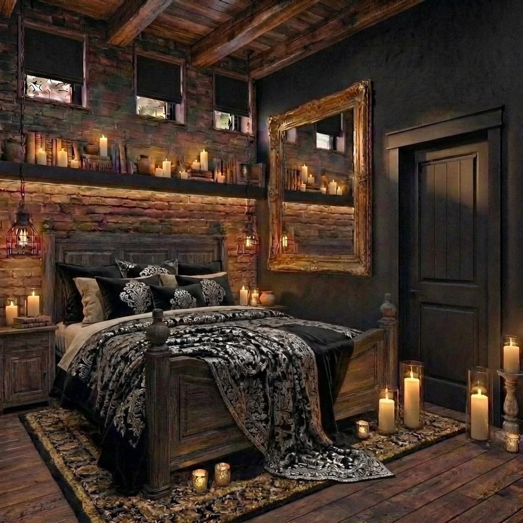 Дизайн спальни в стиле Блэктэк — фото интерьера от нейросети RoomGPT