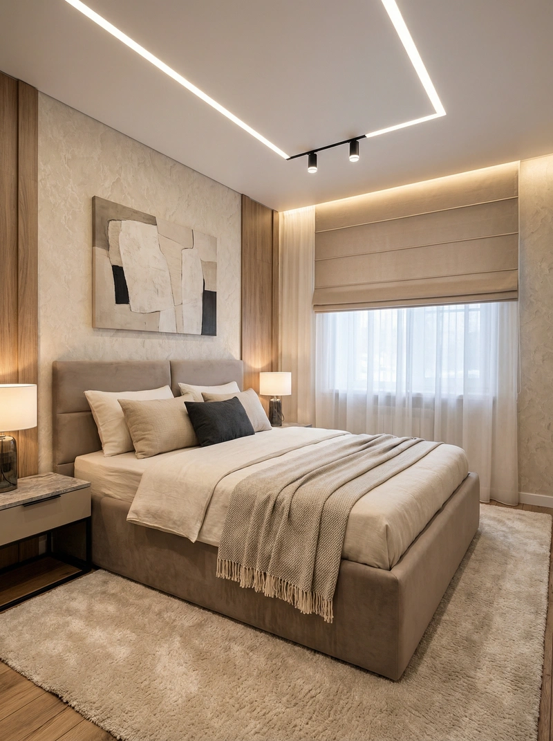 Дизайн интерьера в стиле Контемпорари — Спальня от нейросети RoomGPT