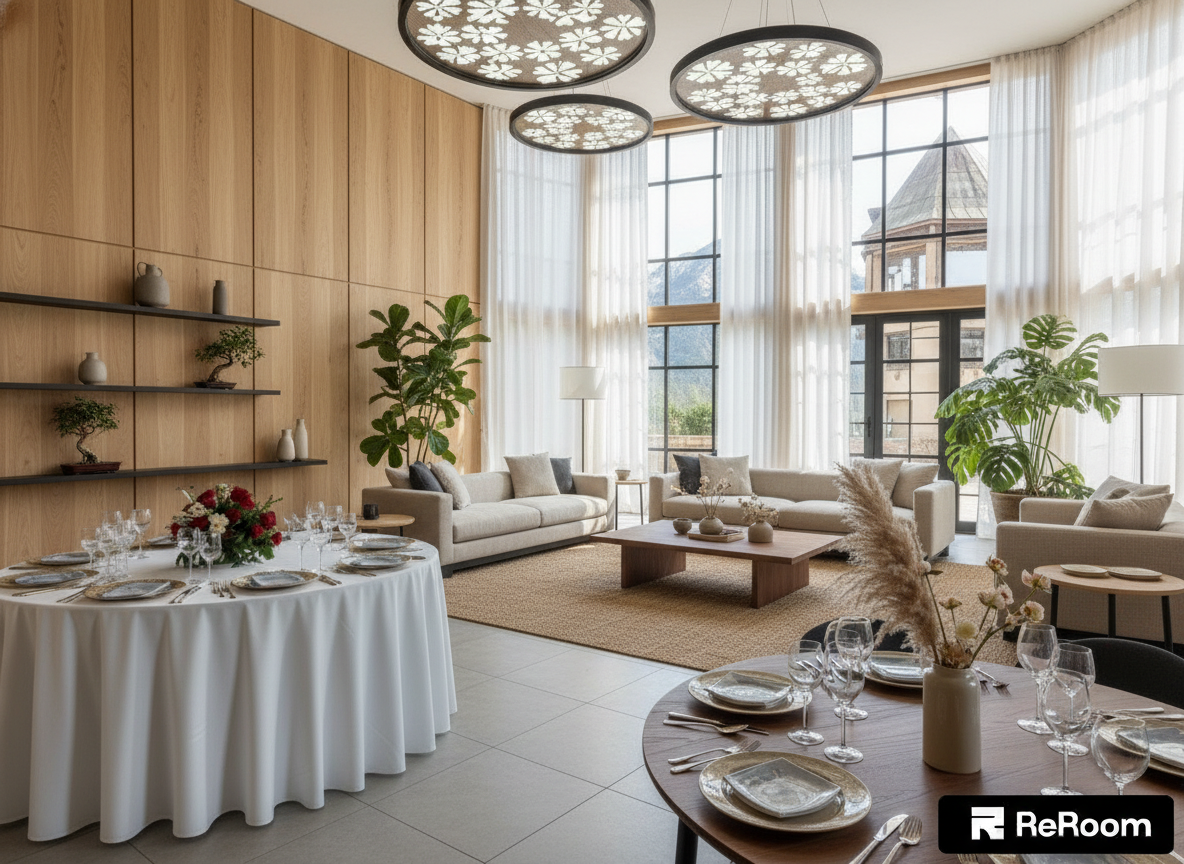 Дизайн гостиной в стиле Japandi — фото интерьера от нейросети RoomGPT