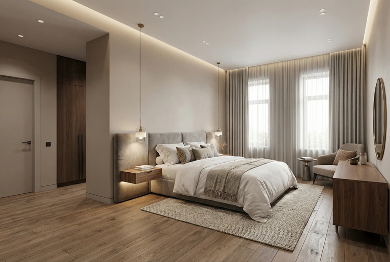 Дизайн интерьера в стиле Контемпорари — Спальня от нейросети RoomGPT