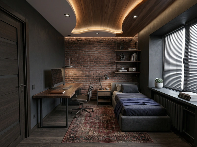 Дизайн спальни в стиле Лофт — фото интерьера от нейросети RoomGPT
