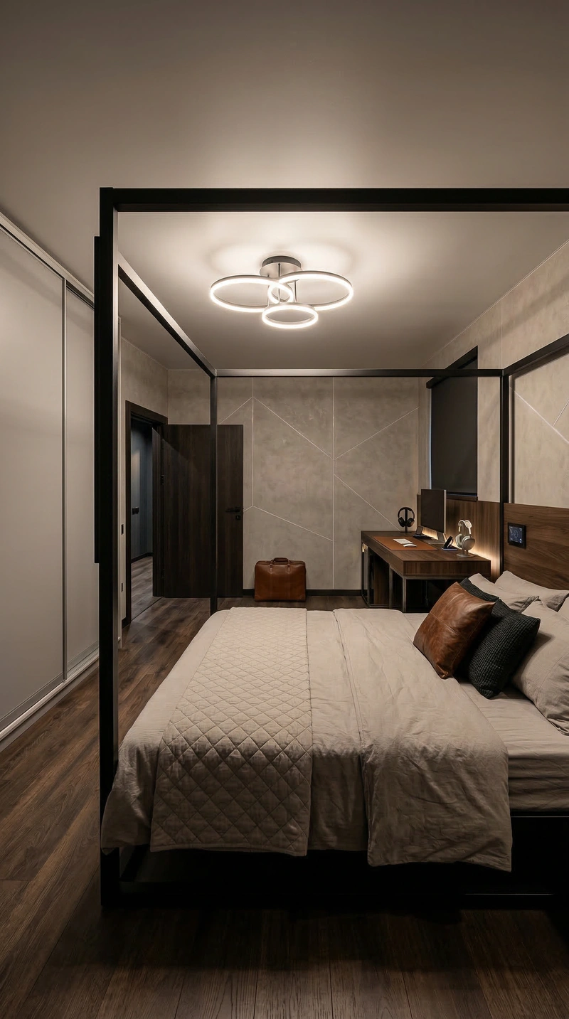 Дизайн спальни в стиле Блэктэк — фото интерьера от нейросети RoomGPT