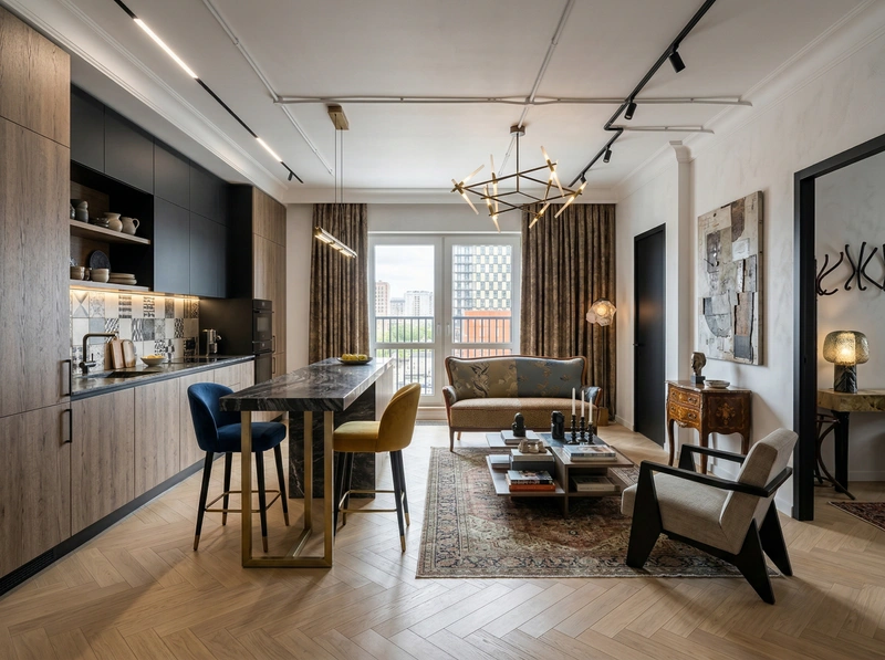 Дизайн гостиной в стиле Эклектика — фото интерьера от нейросети RoomGPT