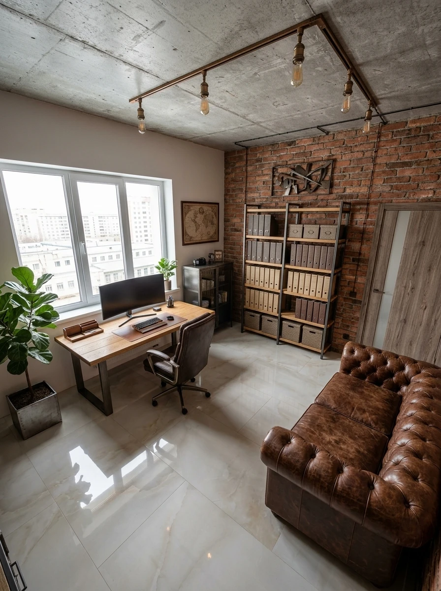 Дизайн кабинета в стиле Лофт — фото интерьера от нейросети RoomGPT