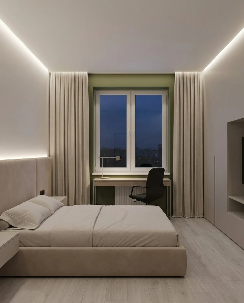 Дизайн спальни в стиле Минимализм — фото интерьера от нейросети RoomGPT