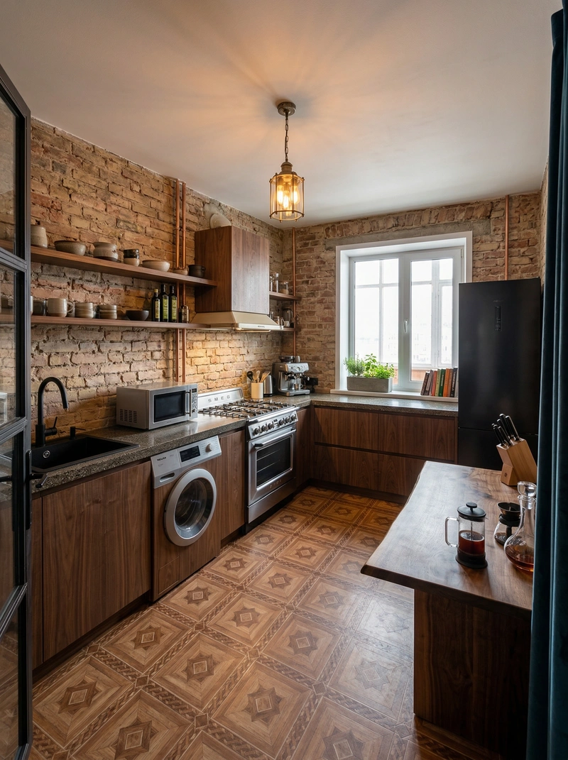 Дизайн интерьера в стиле Лофт — Кухня от нейросети RoomGPT