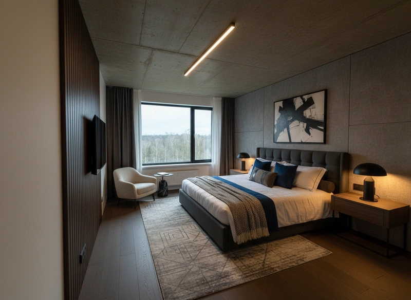 Дизайн интерьера в стиле Контемпорари — Спальня от нейросети RoomGPT