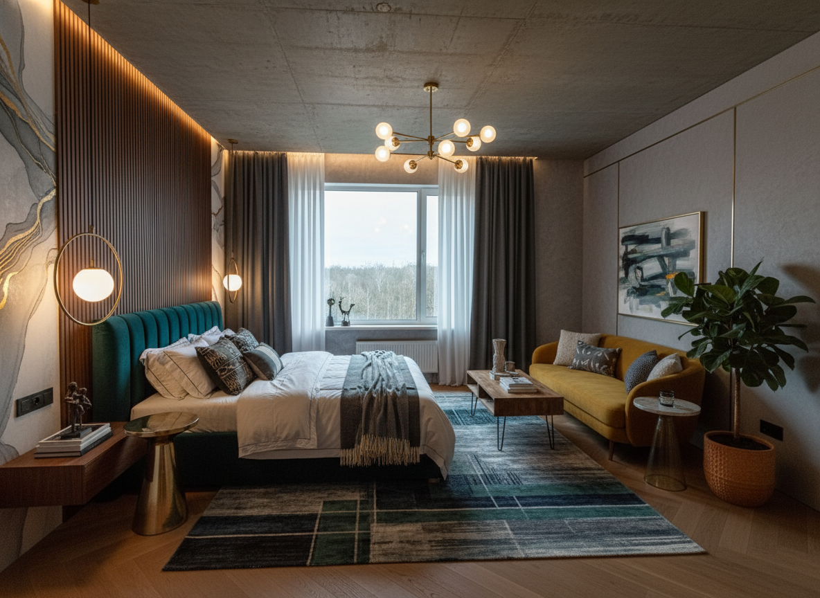 Дизайн спальни в стиле Эклектика — фото интерьера от нейросети RoomGPT