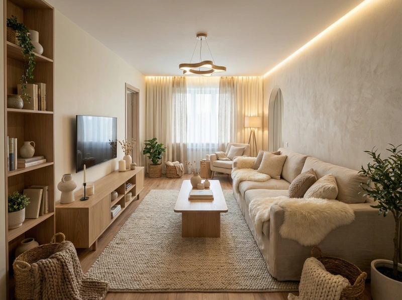 Дизайн интерьера в стиле Хюгге — Гостиная от нейросети RoomGPT