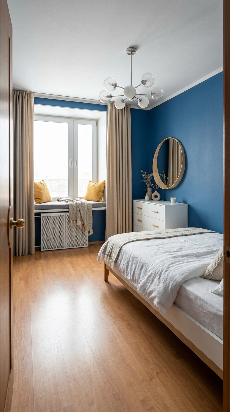 Дизайн спальни в стиле Сканди — фото интерьера от нейросети RoomGPT