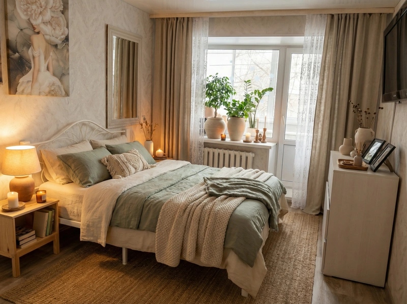 Дизайн интерьера в стиле Хюгге — Спальня от нейросети RoomGPT