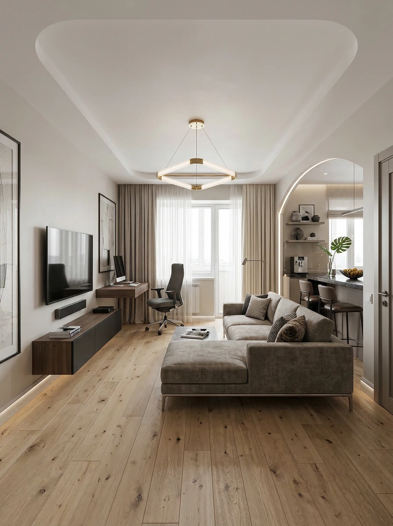 Дизайн интерьера в стиле Контемпорари — Гостиная от нейросети RoomGPT