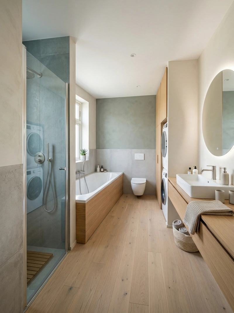 Дизайн ванной в стиле Сканди — фото интерьера от нейросети RoomGPT