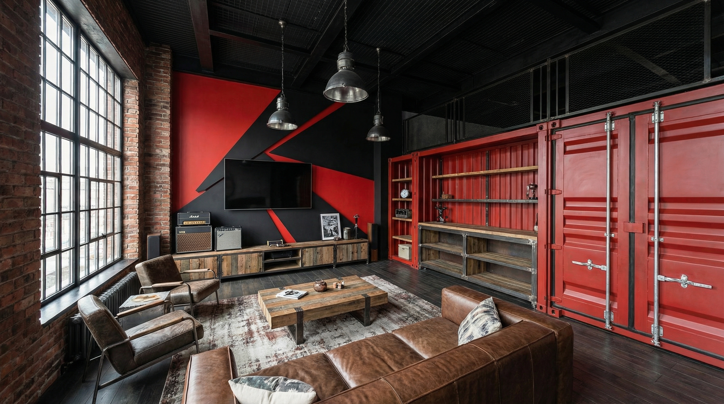 Дизайн гостиной в стиле Лофт — фото интерьера от нейросети RoomGPT