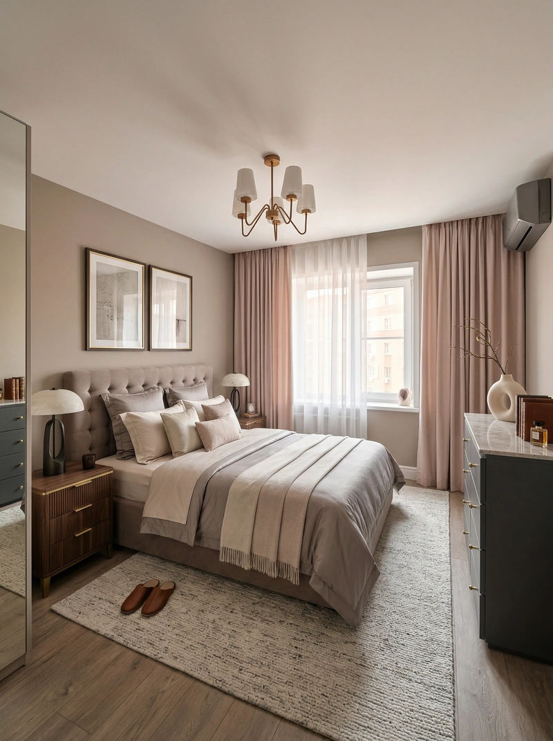 Дизайн интерьера в стиле Контемпорари — Спальня от нейросети RoomGPT