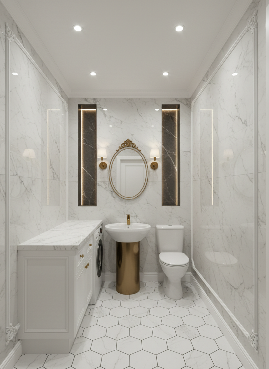 Дизайн ванной в стиле Классика — фото интерьера от нейросети RoomGPT