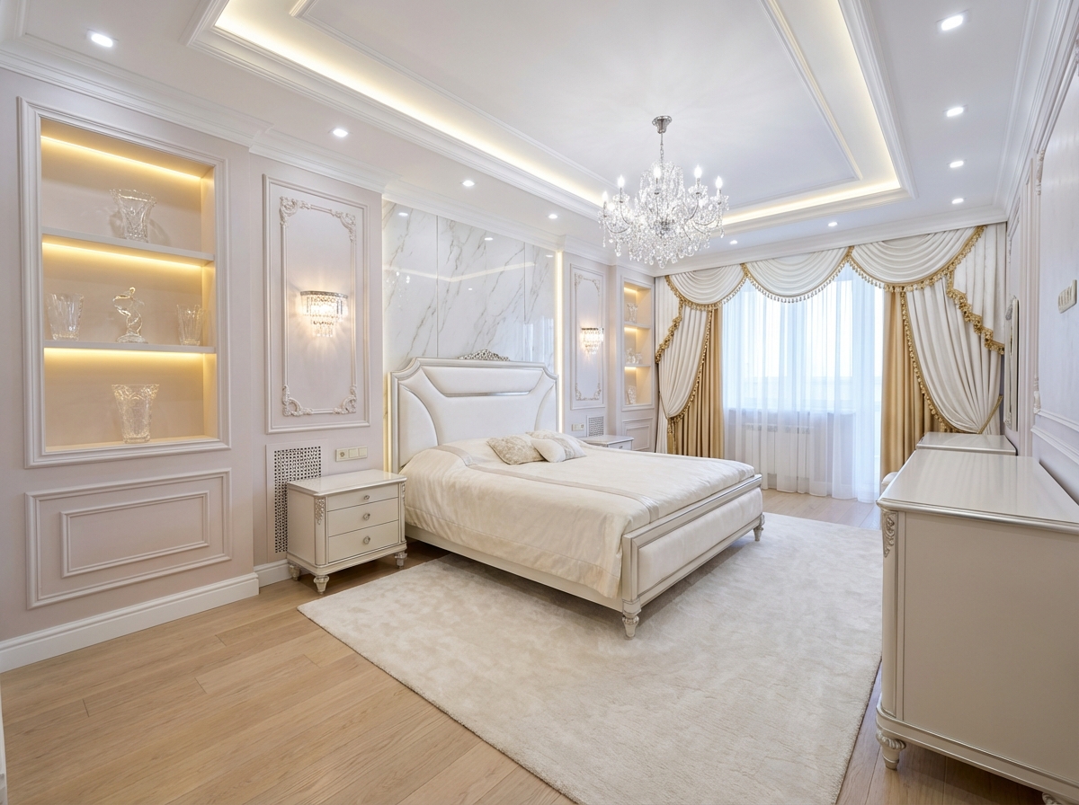 Дизайн спальни в стиле Классика — фото интерьера от нейросети RoomGPT
