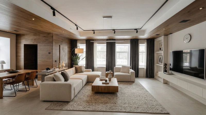 Дизайн интерьера в стиле Контемпорари — Гостиная от нейросети RoomGPT