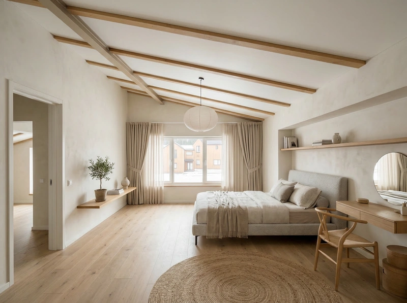 Дизайн спальни в стиле Сканди — фото интерьера от нейросети RoomGPT