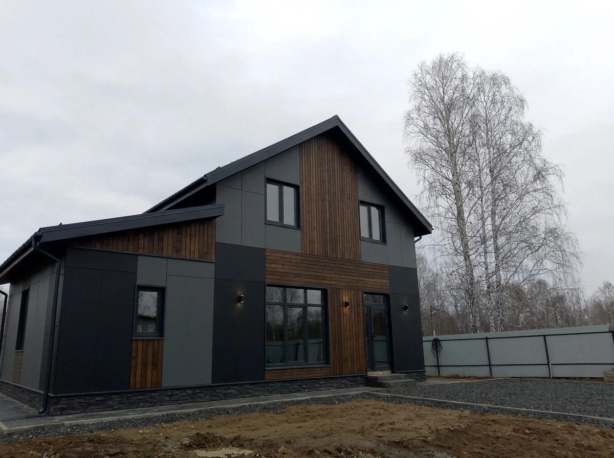 Дизайн фасада в стиле Блэктэк — фото от нейросети RoomGPT