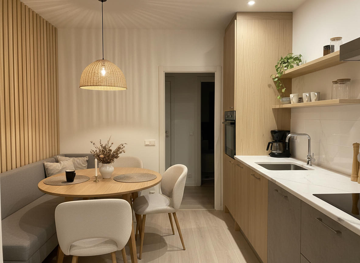 Дизайн кухни в стиле Хюгге — фото интерьера от нейросети RoomGPT