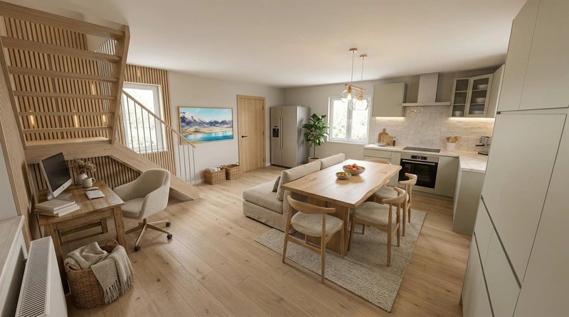 Дизайн кухни в стиле Хюгге — фото интерьера от нейросети RoomGPT