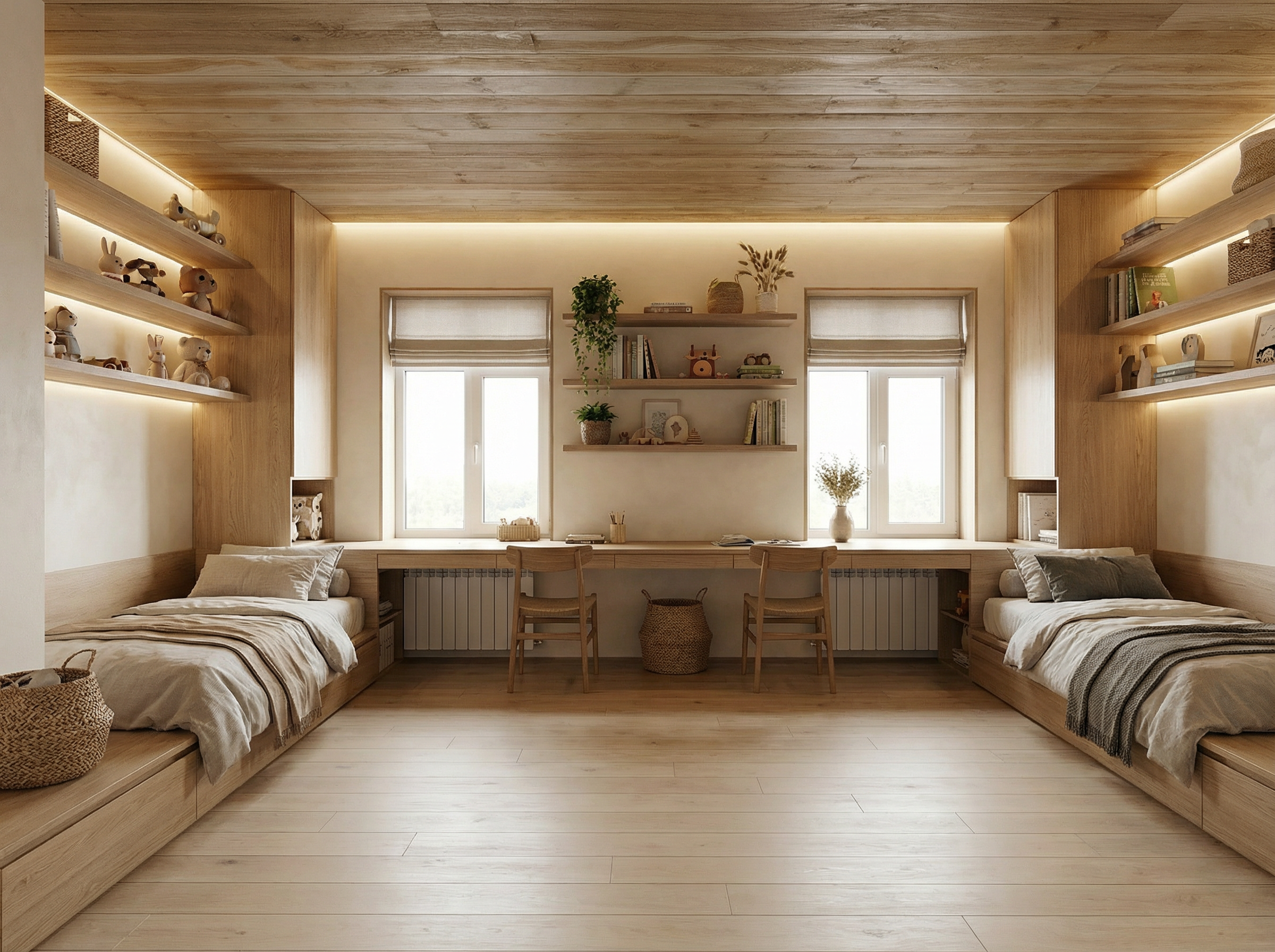 Дизайн детской в стиле Japandi — фото интерьера от нейросети RoomGPT