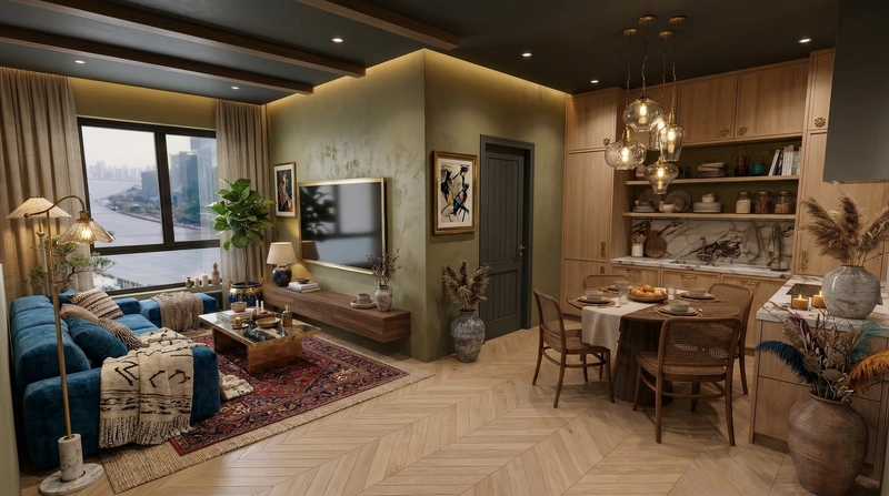 Дизайн интерьера в стиле Эклектика — Гостиная от нейросети RoomGPT