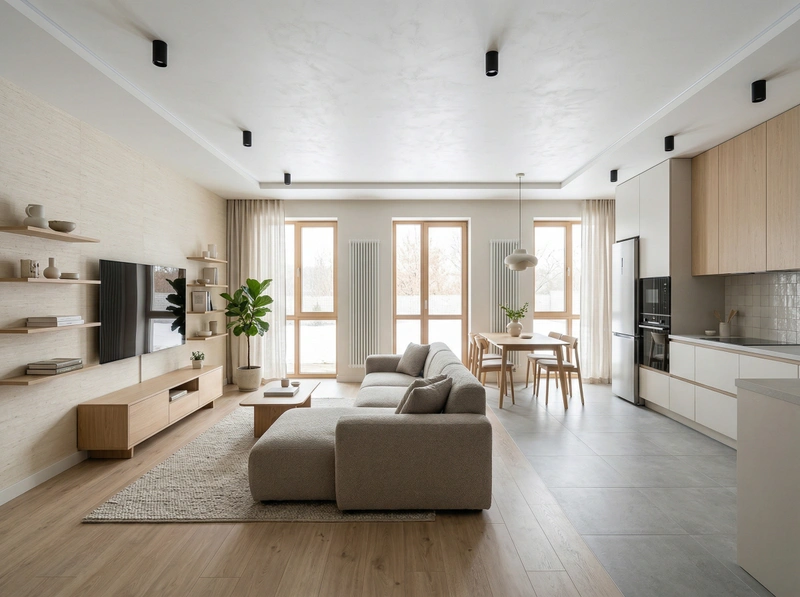 Дизайн гостиной в стиле Сканди — фото интерьера от нейросети RoomGPT