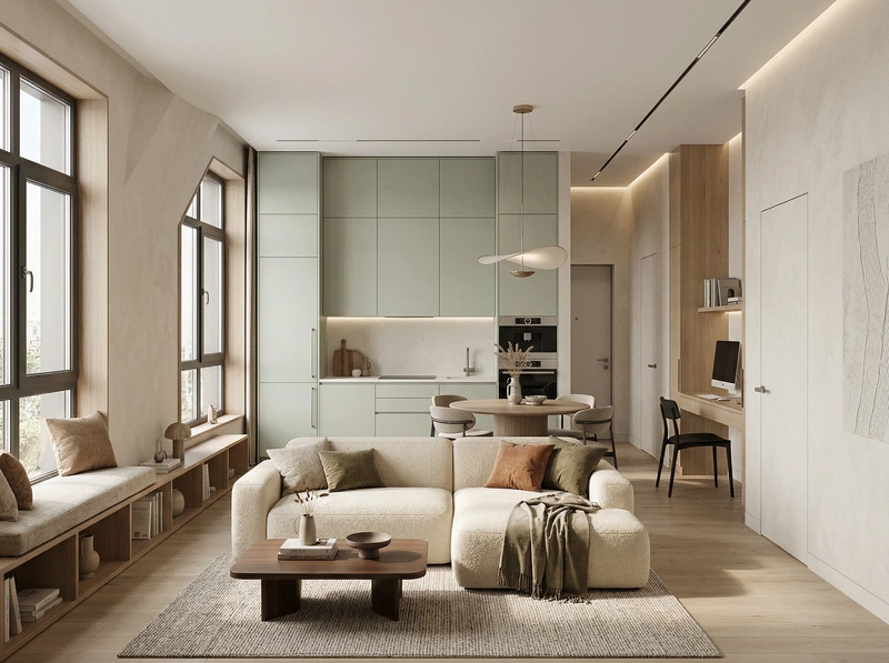 Дизайн интерьера в стиле Контемпорари — Гостиная от нейросети RoomGPT