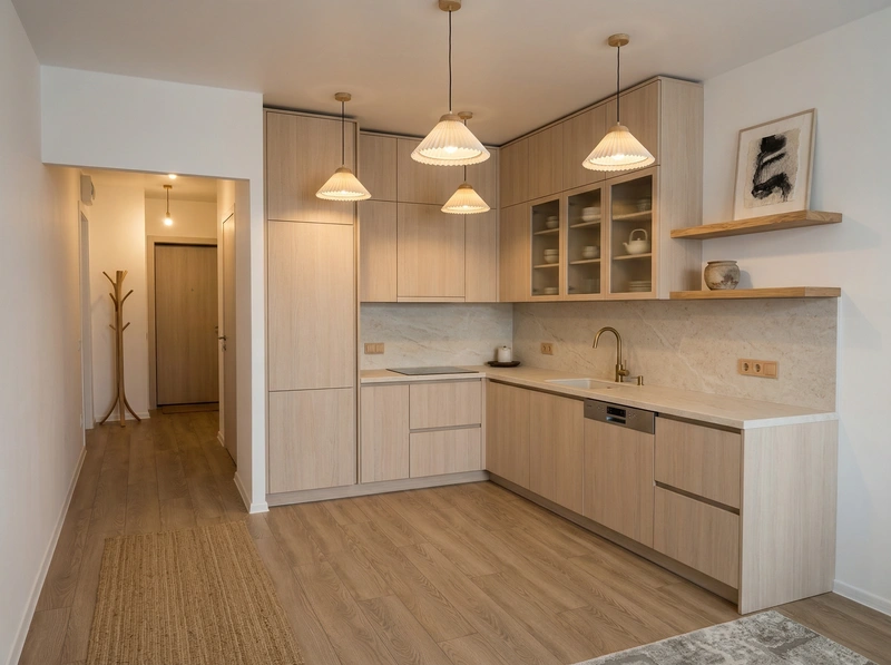 Дизайн кухни в стиле Japandi — фото интерьера от нейросети RoomGPT