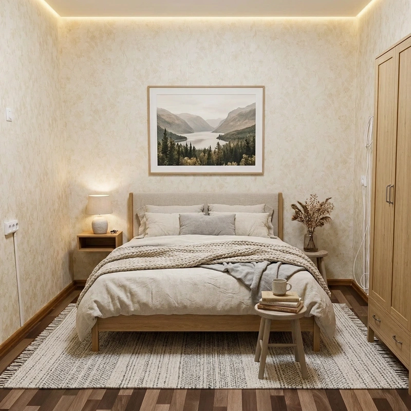 Дизайн интерьера в стиле Хюгге — Спальня от нейросети RoomGPT