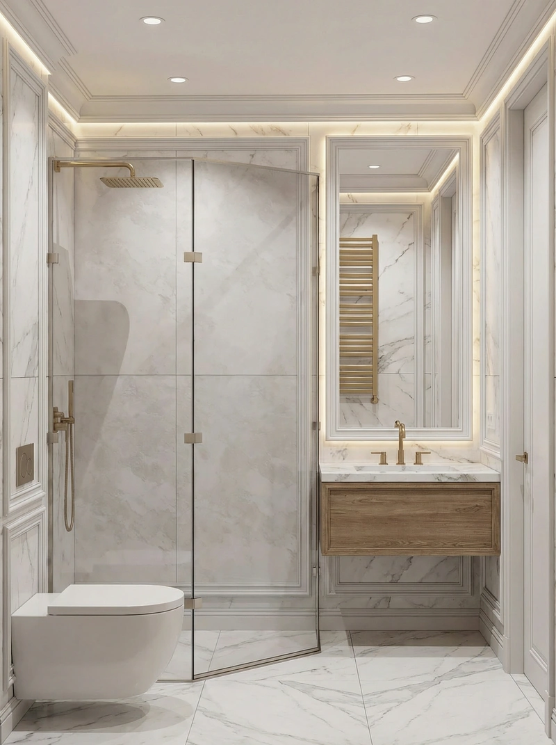 Дизайн ванной в стиле Классика — фото интерьера от нейросети RoomGPT