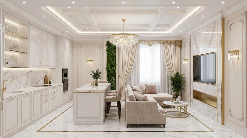 Дизайн интерьера в стиле Неоклассика — Кухня от нейросети RoomGPT