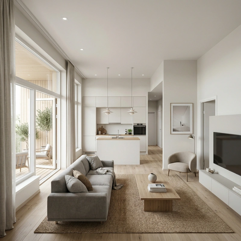 Дизайн гостиной в стиле Сканди — фото интерьера от нейросети RoomGPT