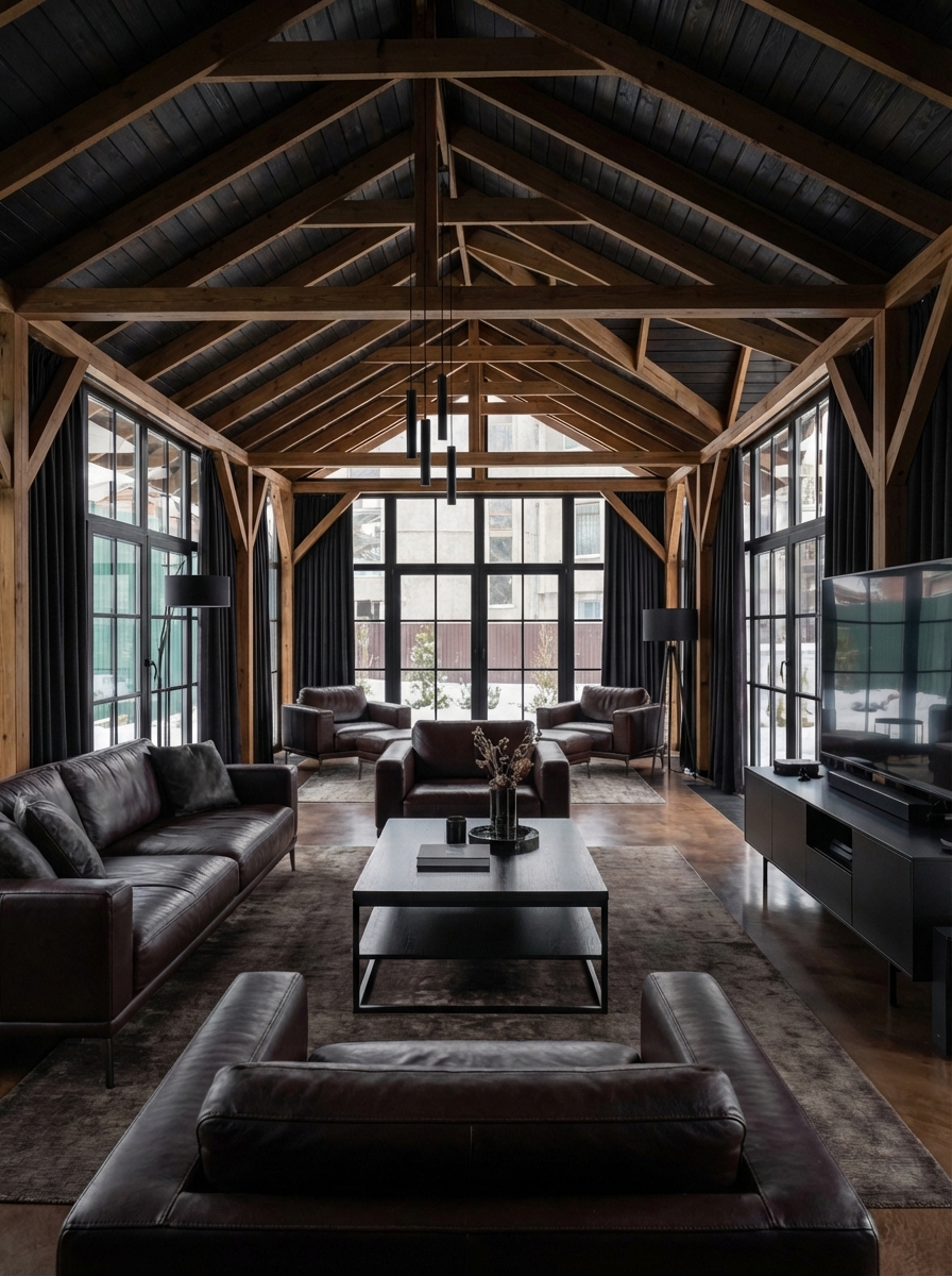 Дизайн гостиной в стиле Блэктэк — фото интерьера от нейросети RoomGPT