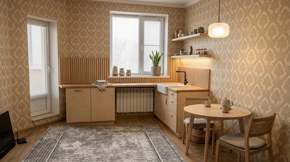 Дизайн кухни в стиле Хюгге — фото интерьера от нейросети RoomGPT